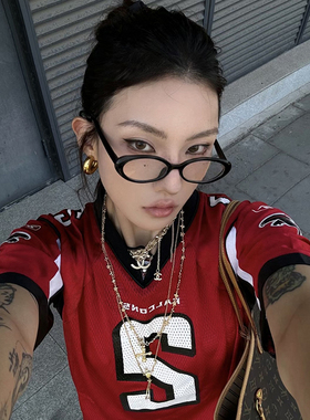 ALASYA复古椭圆时髦Y2K千禧感街头平光素颜眼镜防蓝光小框眼镜