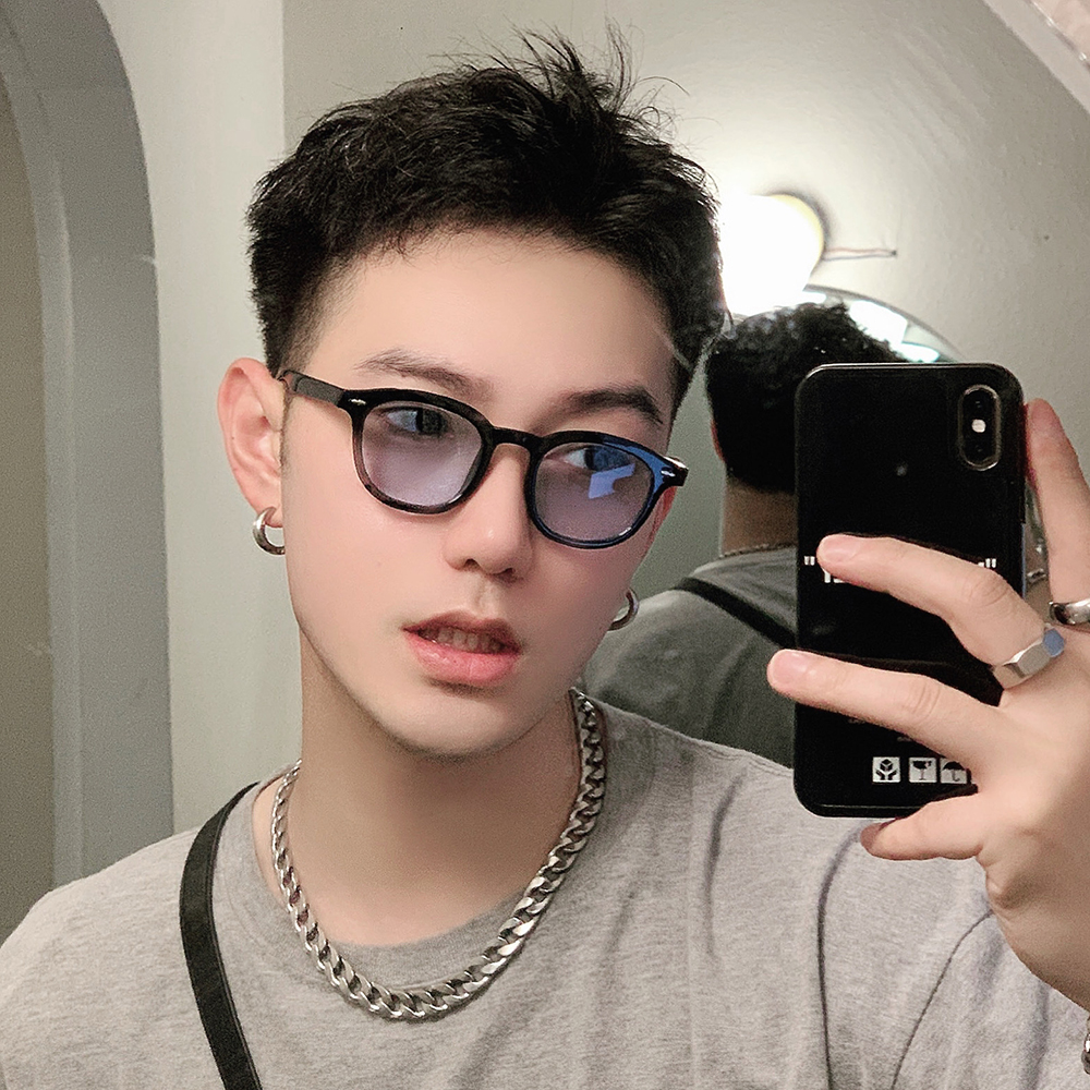 韩版蓝色墨镜女小框复古男网防晒