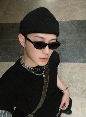 ALASYA复古椭圆ins网红同款墨镜防紫外线凹造型Y2K太阳眼镜男女