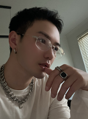 ALASYA老钱风半框防蓝光眼镜高级感椭圆格雷系金丝素颜眼镜框架