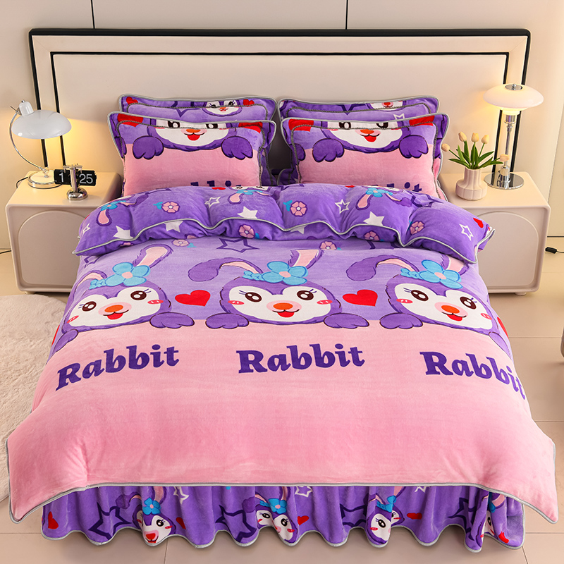 加厚牛奶绒四件套法兰绒床上被套