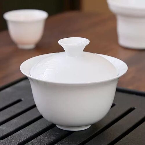 （批发白瓷120cc陶瓷盖碗）纯白功夫茶具敬茶碗二才泡茶碗小号茶