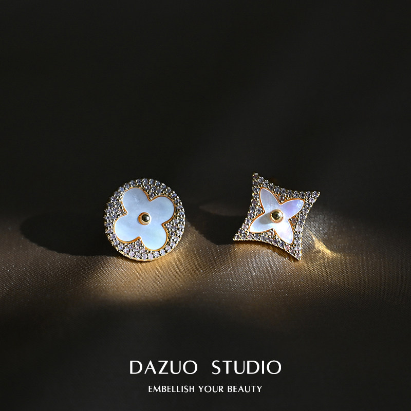 四叶草耳钉女法式小香风轻奢耳饰