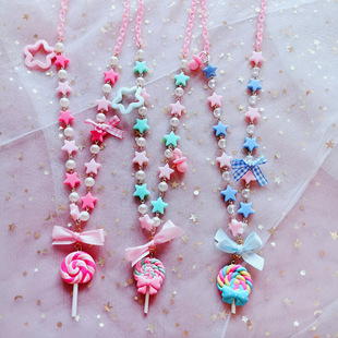 【小仙女】原创ap粉蓝棒棒糖蝴蝶结lolita小物mt项链呲甜瑞本兔