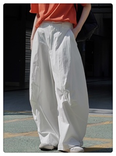 极简腔调休闲裤女夏季新款纯棉高腰弧形阔腿裤宽松显瘦工装长裤子