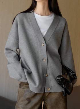 韩版秋冬新款慵懒休闲V领开衫毛衣女宽松软糯ins显瘦通勤针织外套