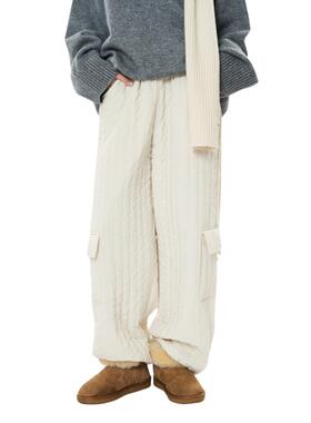 冬季保暖棉裤韩版ins风夹棉绗缝加厚轻盈羽绒棉休闲直筒工装长裤