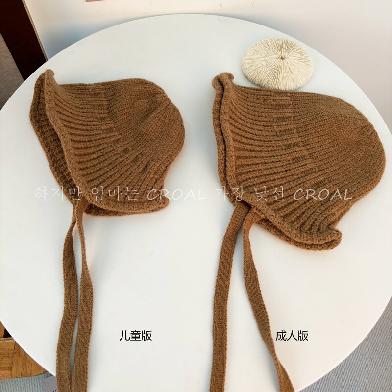 儿童春秋帽子宝宝渔夫帽森系复古亲子男女童毛绒盆帽保暖护耳帽