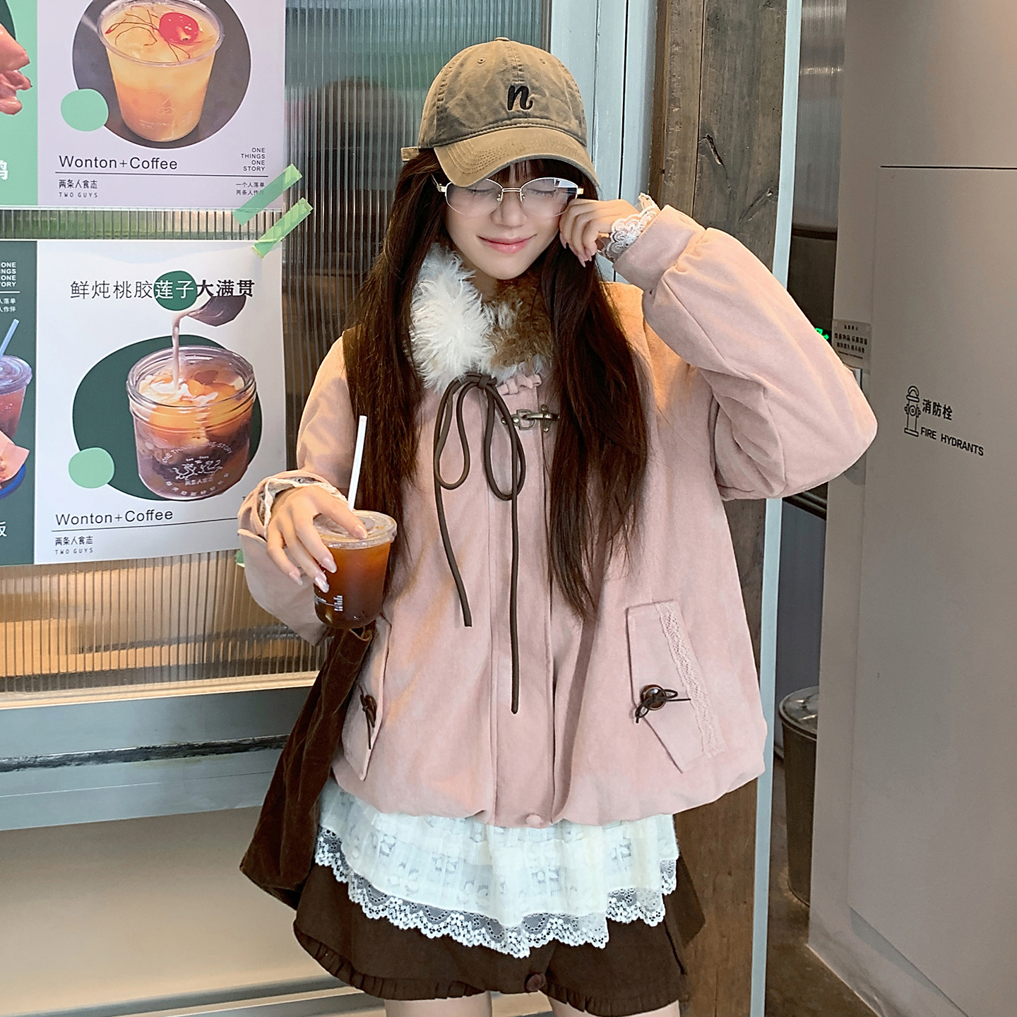 可爱学生毛领短款鹿皮绒棉服女2026冬季新款小众设计感小个子外套