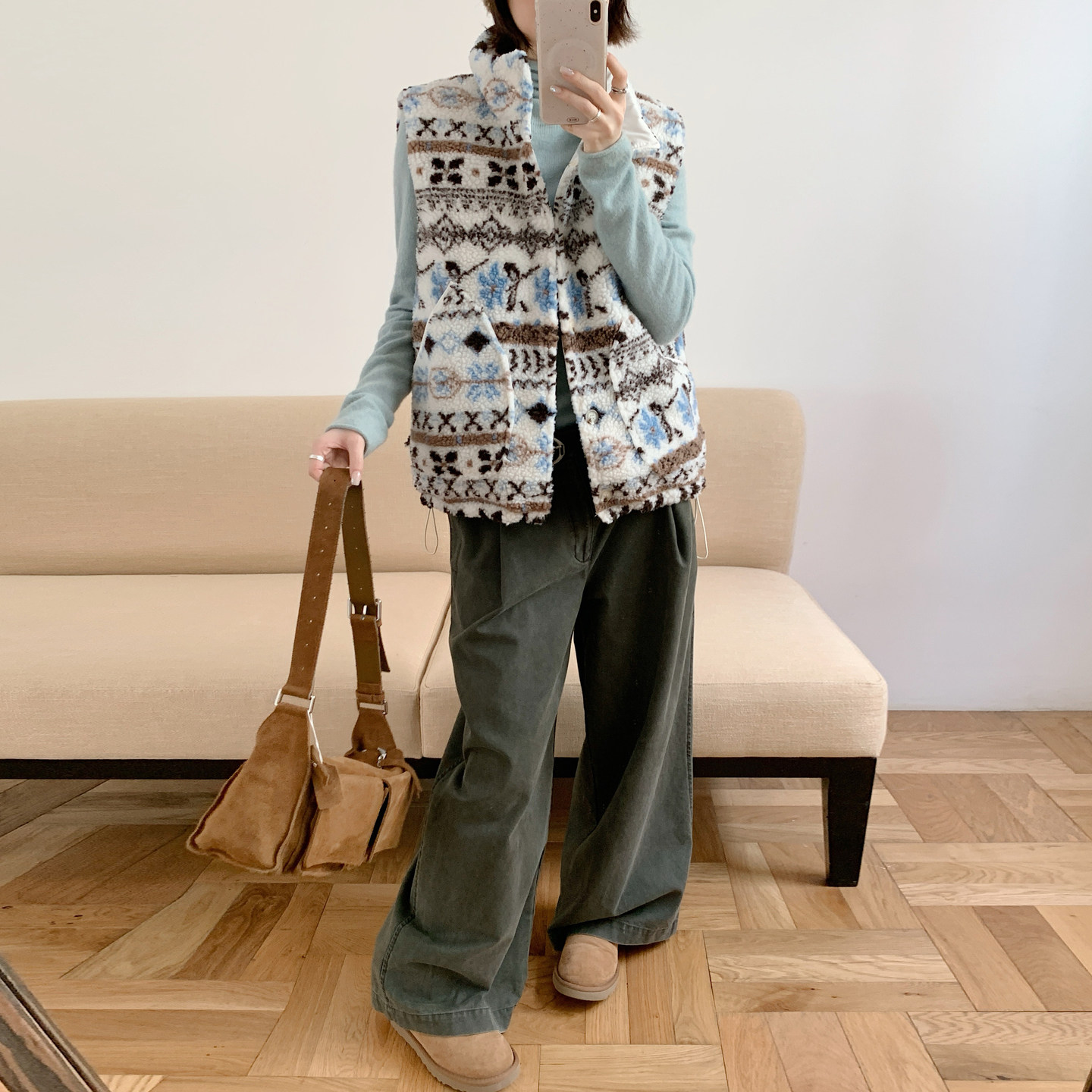 美式复古双面穿拼接设计摇粒绒马甲外套男女冬季加厚羊羔毛棉服潮