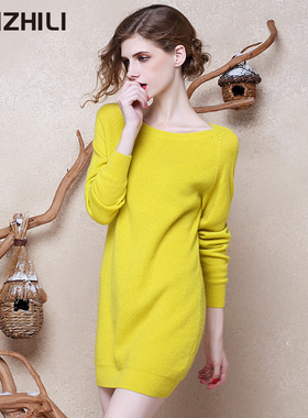 秋冬加厚毛衣山羊绒衫女士100纯羊绒中长款鹅黄色高端纯山羊绒裙