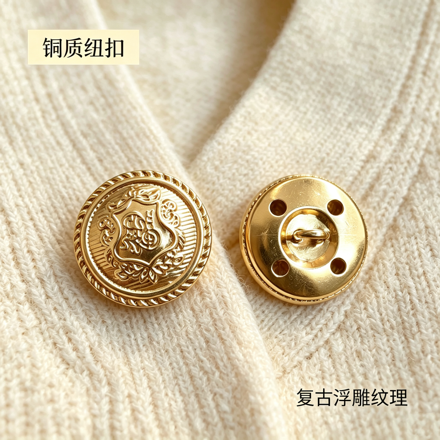 铜质纽扣复古浮雕西装马甲外套双排扣立体装饰扣子针织开衫金属扣