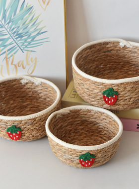 韩国ins桌面收纳筐客厅水果编织收纳篮藤编茶几零食杂物整理筐