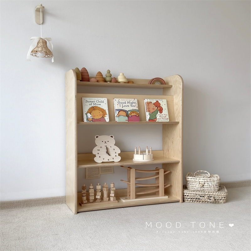 韩国ins实木儿童书架落地绘本架杂志架书房置物架收纳架宝宝书柜