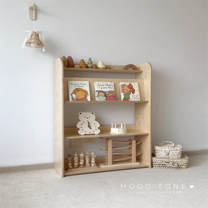 韩国ins实木儿童书架落地绘本架杂志架书房置物架收纳架宝宝书柜