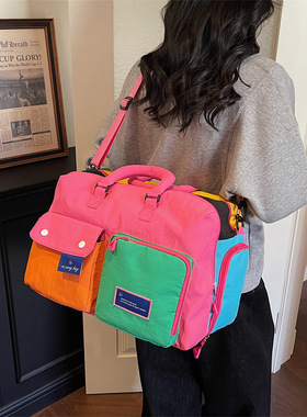 韩国ins撞色旅行包便携大容量手提运动健身包短途斜挎收纳行李包