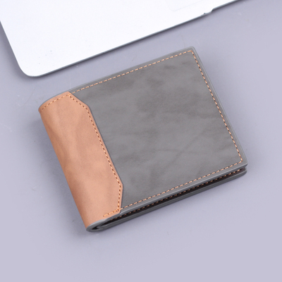 男士短款复古磨砂拼色钱包