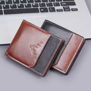 钱包男款短款男士超薄皮夹新款跨境休闲男式钱夹卡包一体简约软皮