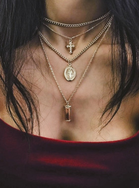 欧美金色多层复古项链博主同款