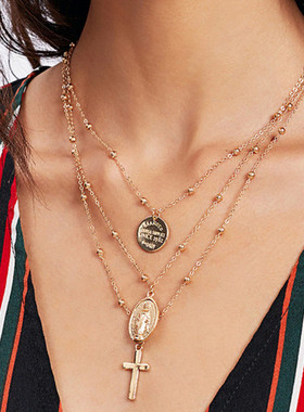 实用ins硬币十字架重叠项链
