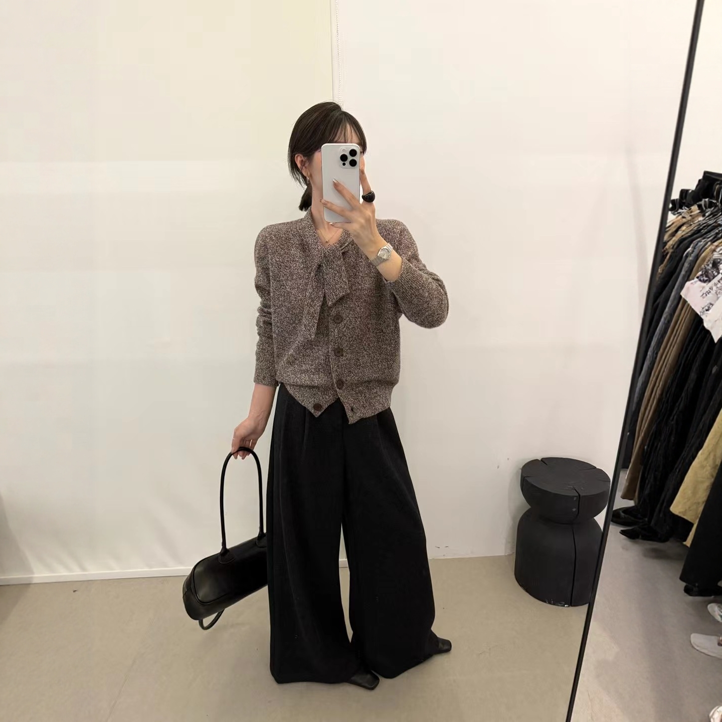 欧洲站2025秋季新韩版宽松显瘦100棉羊毛圆领系带针织开衫女上衣