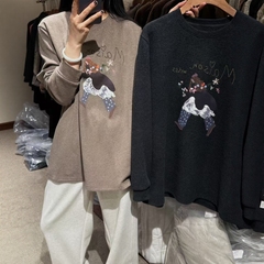 东大门2025冬季新品韩版宽松显瘦百搭休闲慵懒感加厚款长袖T恤女