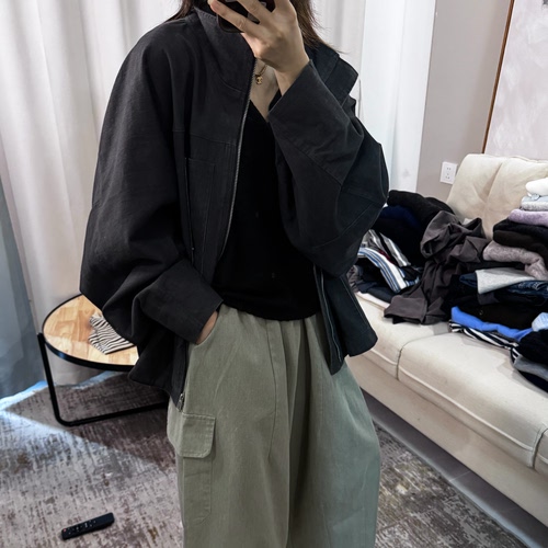 LOW FLAT2025秋新韩版宽松显瘦百搭休闲立领拉链显瘦款外套女上衣