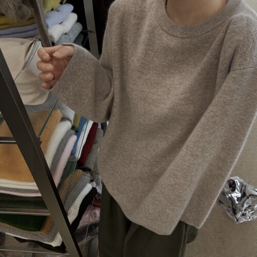 2026冬季新款山羊绒韩版宽松显瘦百搭圆领长袖针织衫女休闲上衣