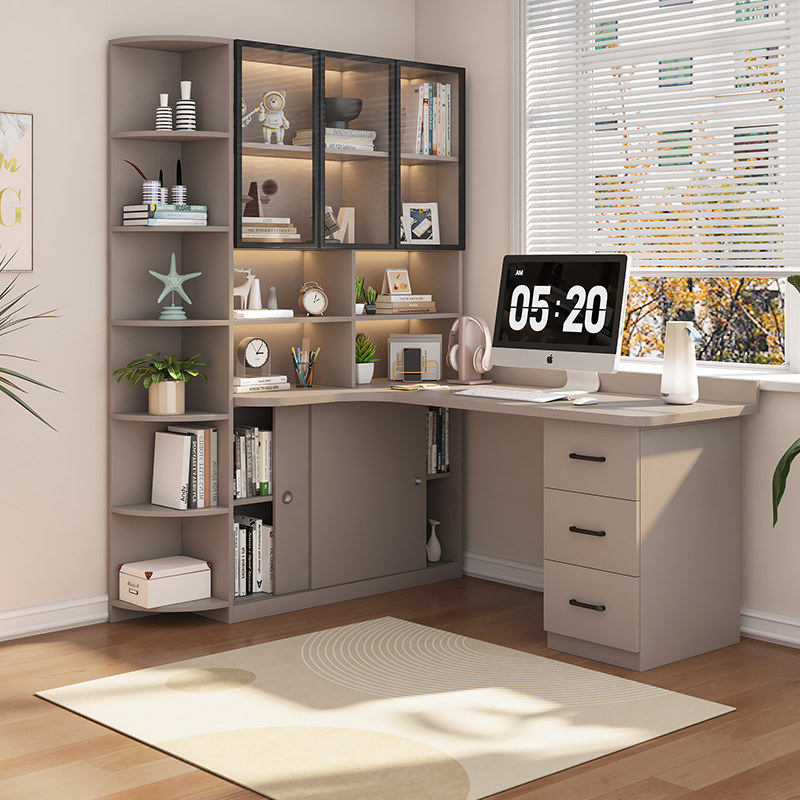 转角书桌书架一体带抽屉小户型