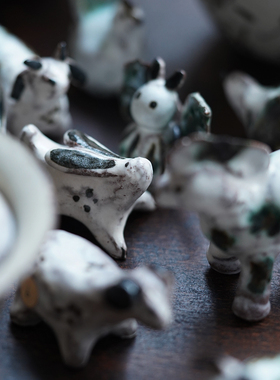 ZLAN【泥塑田园】手捏开片小茶宠 可开片化妆土手绘搁置 盖置