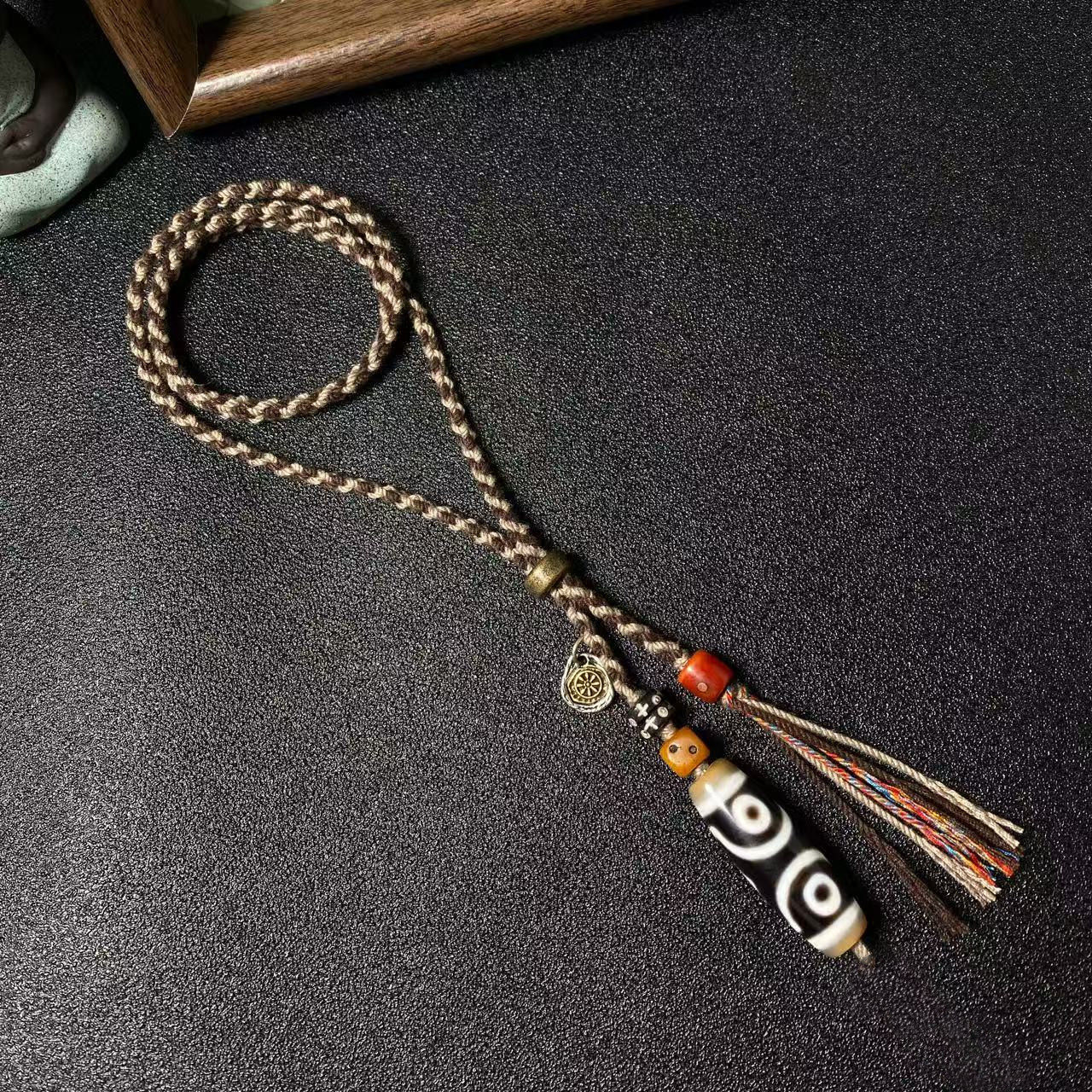 新款藏式吊坠挂绳高档天珠竖穿直穿男女款项链绳纯手工编织毛衣链