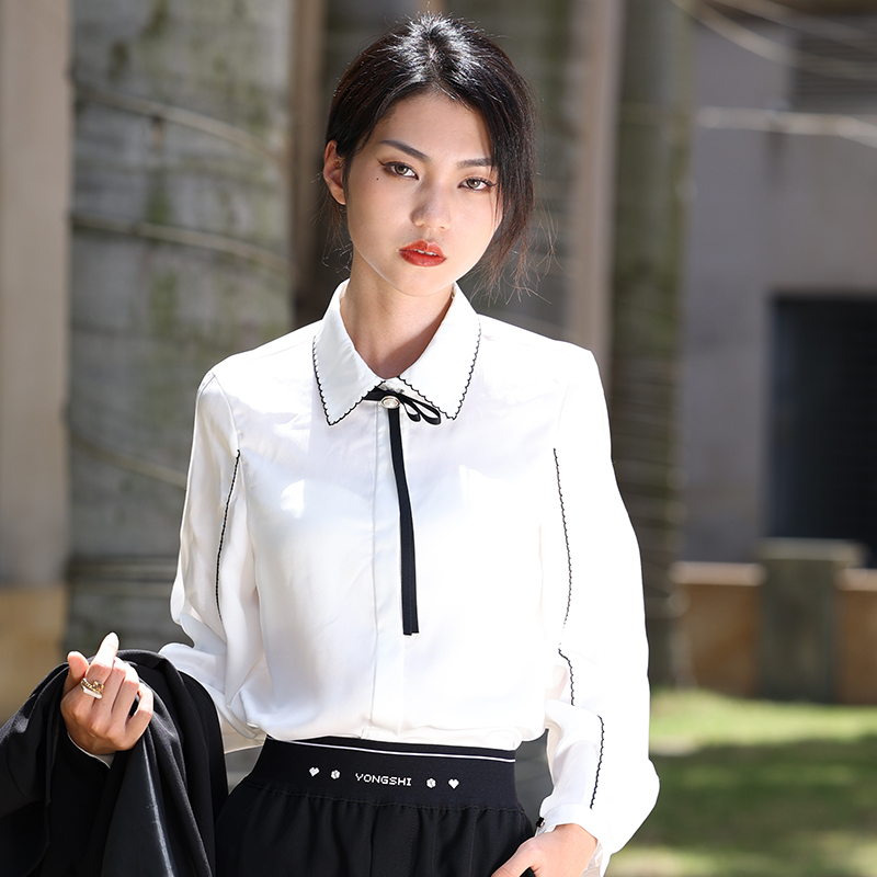 詠仕法式小眾白色襯衫女早秋新款休閑內(nèi)搭長袖上衣氣質(zhì)燈籠袖襯衣