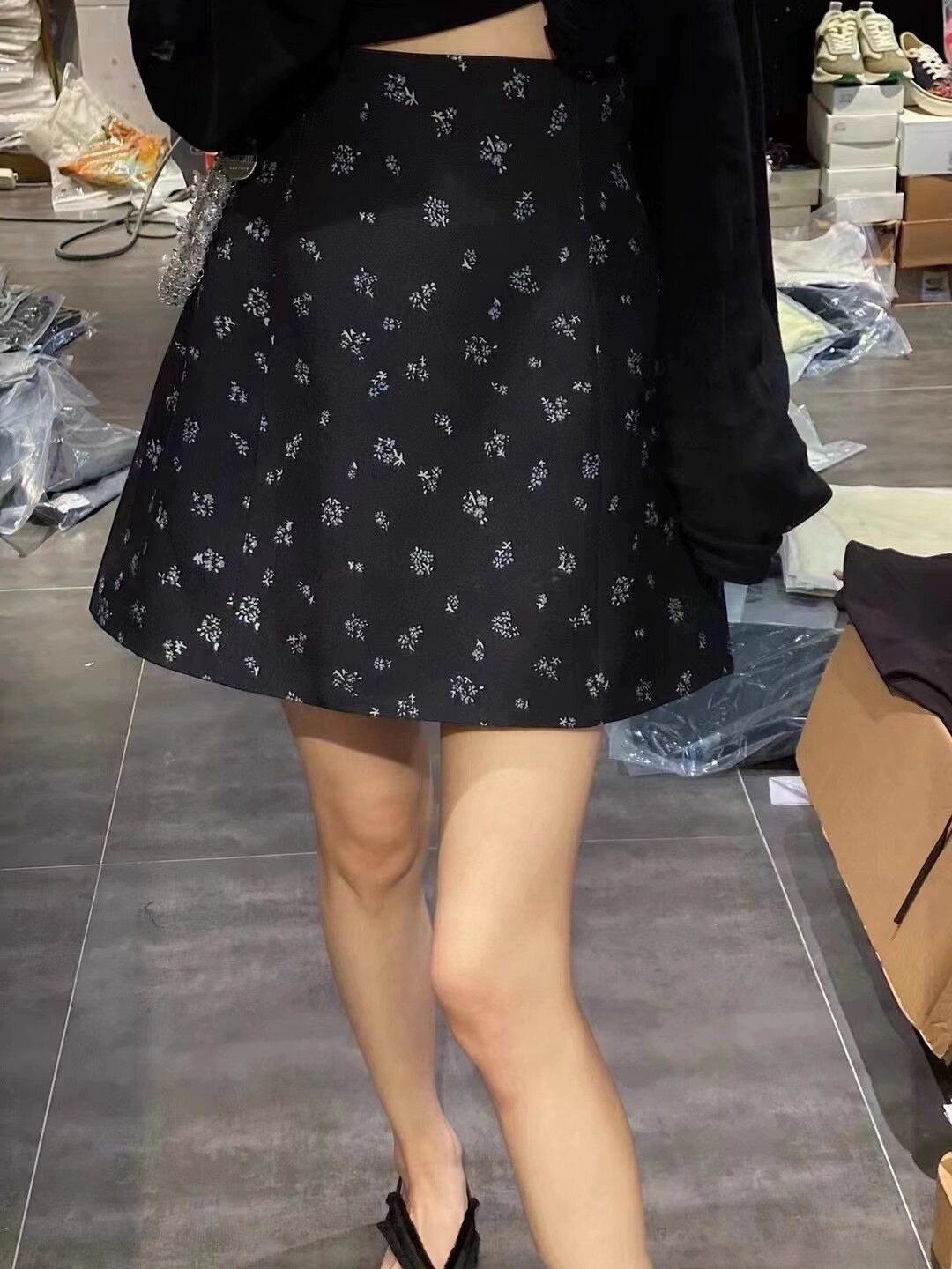 半身裙女夏季黑色碎花印花防走光A字半裙高腰短裙女包臀裙显瘦