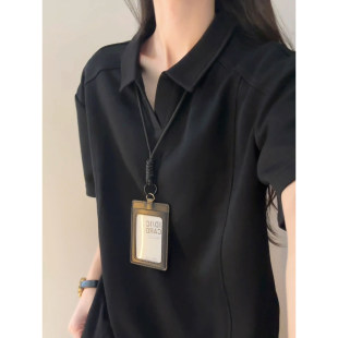 polo衫 速干半袖 男士 穿搭v领正肩t恤宽松美式 上衣 夏季 黑色翻领短袖