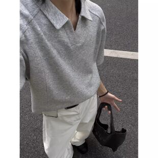 polo衫 复古五分袖 男款 美式 cleanfit正肩重磅t恤 夏季 boxy解构短袖