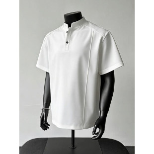 春夏潮牌宽松内搭休闲打底衫 T恤男款 300斤解构亨利领短袖 WAOO大码