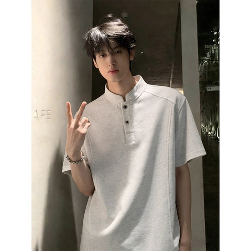 IGHU美式亨利领短袖t恤男春夏款cleanfit重磅高级感百搭POLO上衣