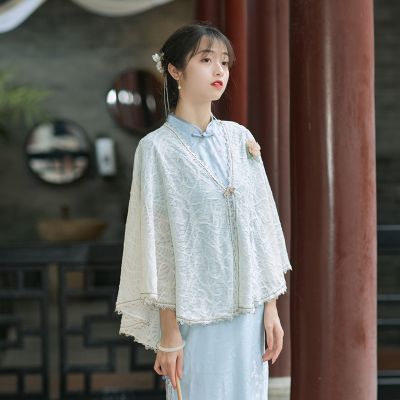 2025秋季新款女生蕾丝边旗袍披肩