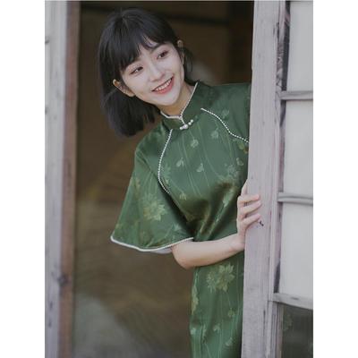 日常绿色小个子旗袍夏季2025年