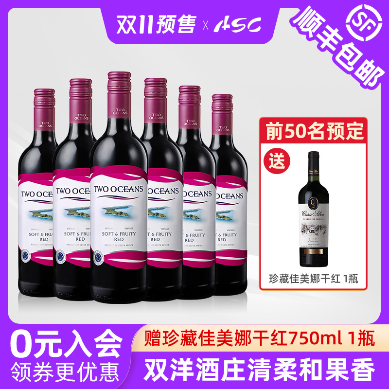 【双11预售】ASC南非鸥巡双洋柔和果香干红进口葡萄酒6支红酒整箱