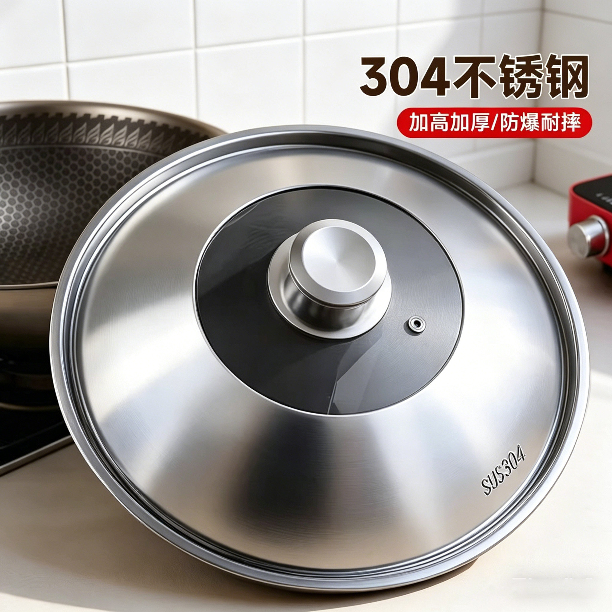 304不锈钢锅盖玻璃盖加厚防爆图片