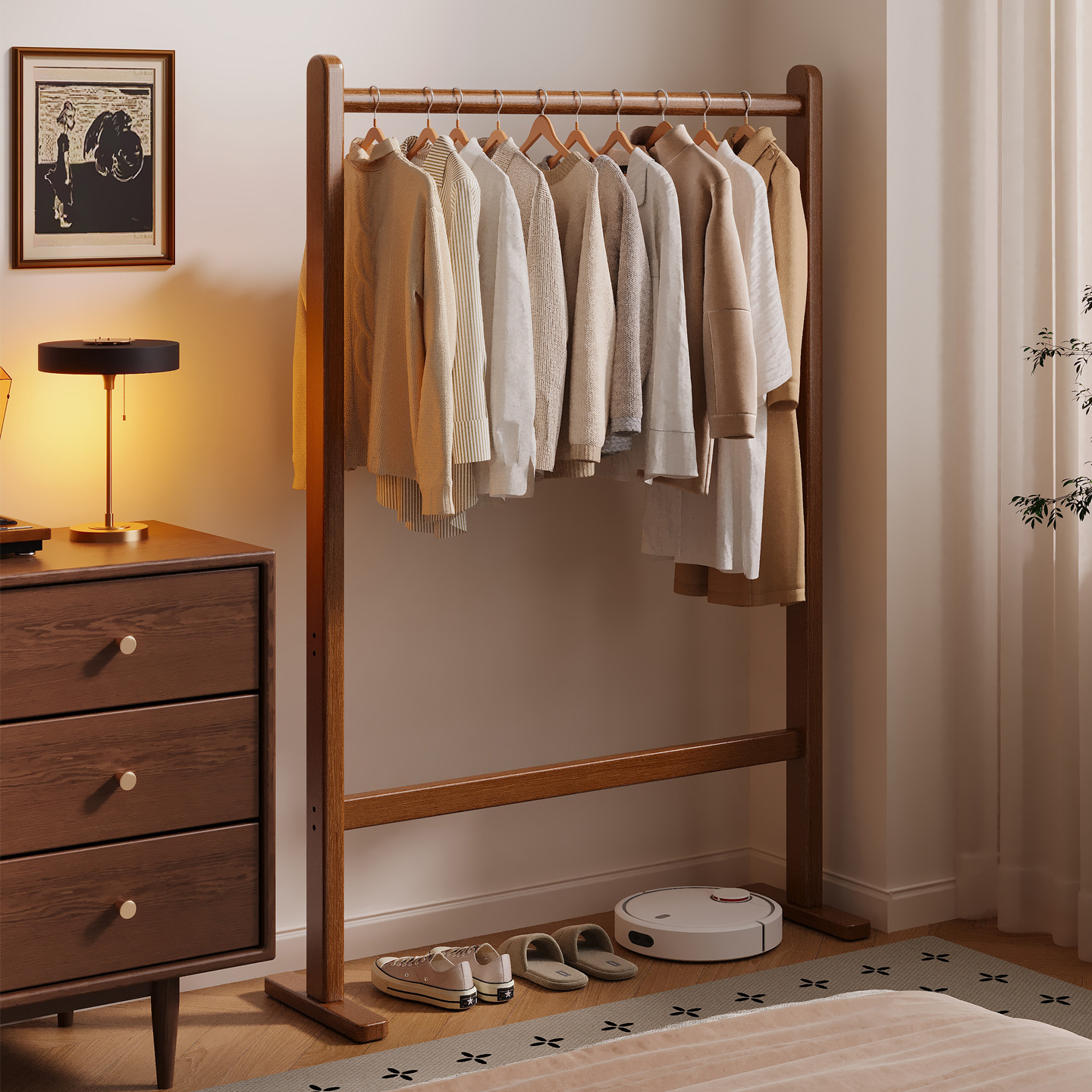 楠竹落地衣帽架卧室挂衣架简约立式衣服收纳架家用床边置物架中古