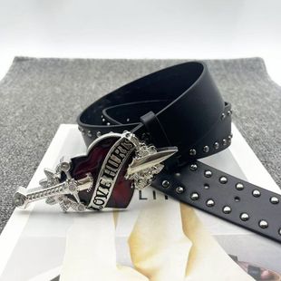 2025复古一剑穿心大头铆钉腰带皮带辣妹休闲街头个性时尚百搭带