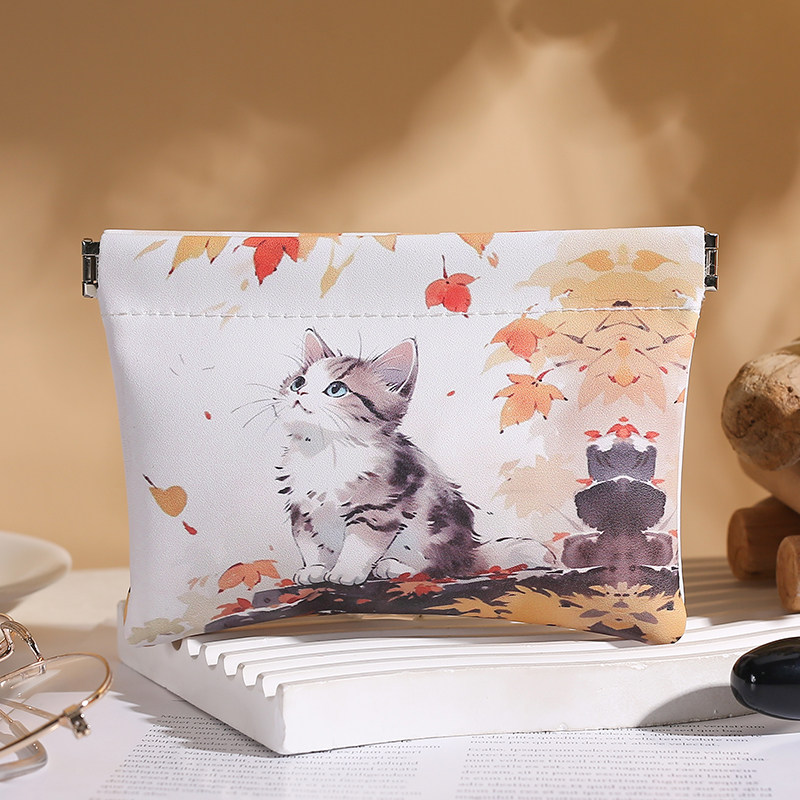 原创可爱小猫猫弹片收纳包印花化妆兜新款口红包钥匙收纳袋便携式