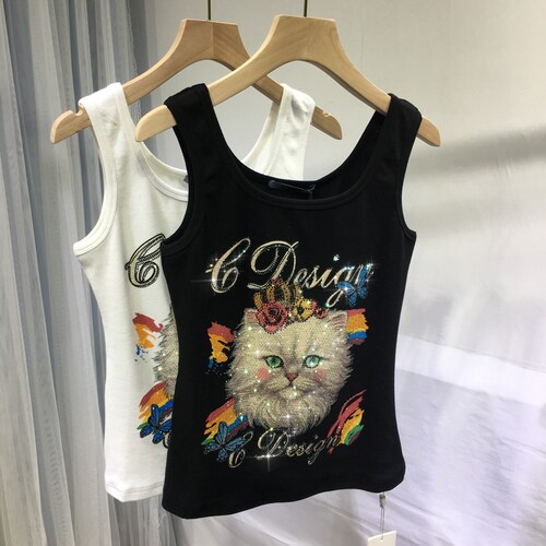 烫钻其他猫咪背心欧美