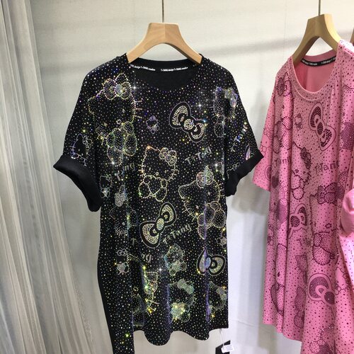 欧货重工烫钻KT减龄短袖T恤女
