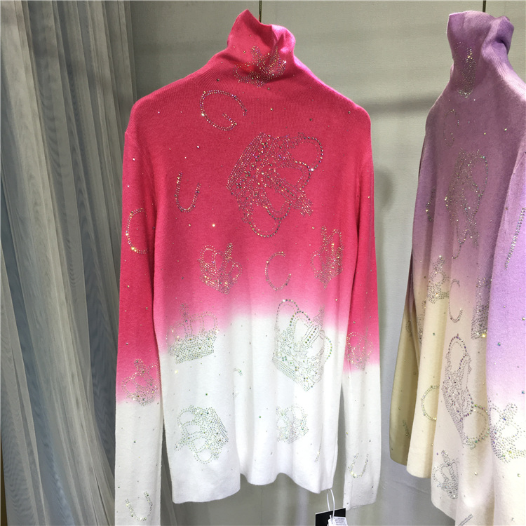 梵丽雪针织面料套头高领镶钻毛衣