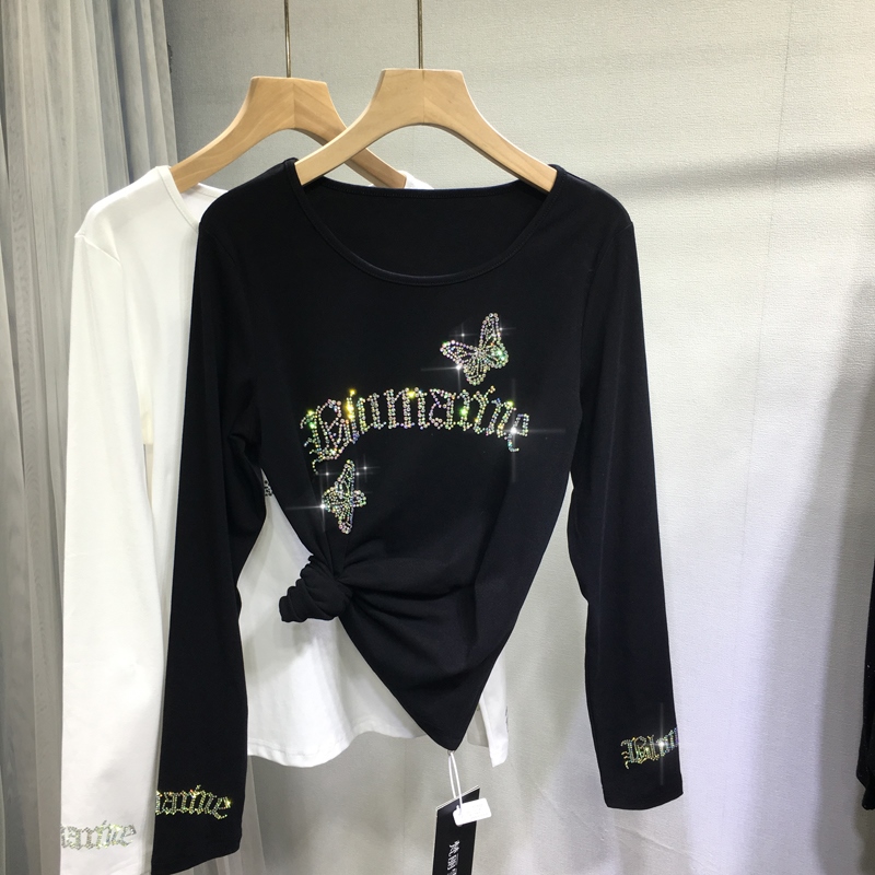 欧货重工烫钻打底衫女显瘦圆领