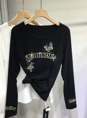 欧货重工烫钻打底衫女显瘦圆领