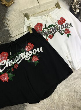 松紧腰欧美风其他短裤烫钻